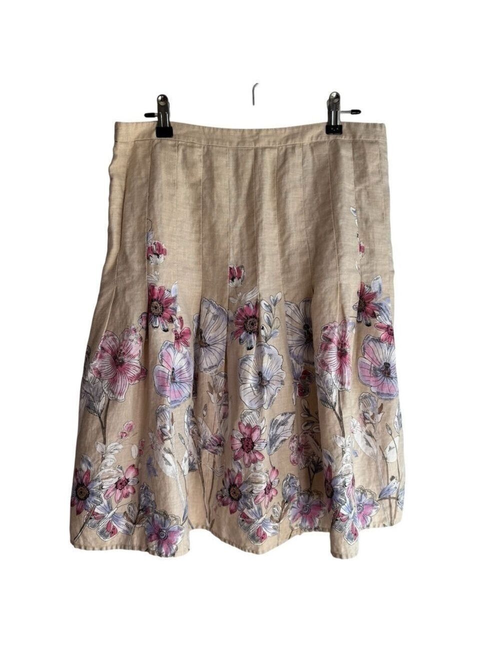 Ann Taylor Loft 100% Linen A-Line Skirt Sz 6 Beige Floral Coastal Pretty EUC